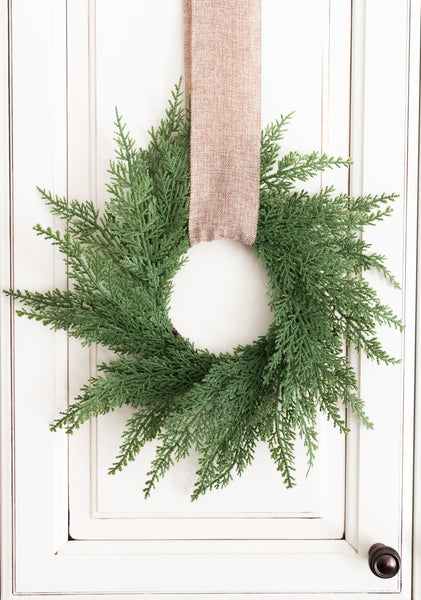 Vita Domi 12" Faux Cedar Wreath, Christmas Wreaths for Front Door Outside, Green Wreath Christmas, Window Wreaths, Real Touch Norfolk Pine Wreath, Evergreen Wreath, Cypress Norfolk Wreath for Chairs w/ 24 Tips