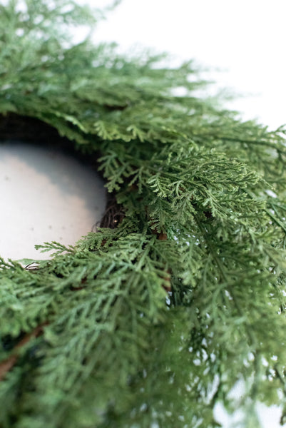 Vita Domi 12" Faux Cedar Wreath, Christmas Wreaths for Front Door Outside, Green Wreath Christmas, Window Wreaths, Real Touch Norfolk Pine Wreath, Evergreen Wreath, Cypress Norfolk Wreath for Chairs w/ 24 Tips