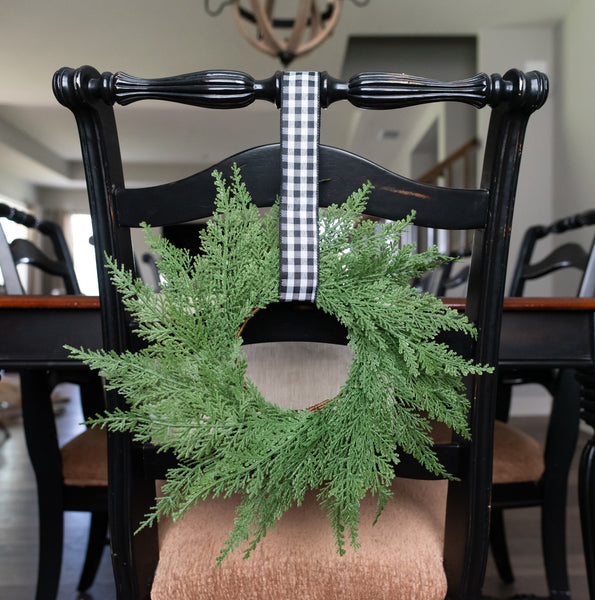 Vita Domi 12" Faux Cedar Wreath, Christmas Wreaths for Front Door Outside, Green Wreath Christmas, Window Wreaths, Real Touch Norfolk Pine Wreath, Evergreen Wreath, Cypress Norfolk Wreath for Chairs w/ 24 Tips