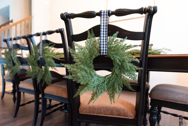 Vita Domi 12" Faux Cedar Wreath, Christmas Wreaths for Front Door Outside, Green Wreath Christmas, Window Wreaths, Real Touch Norfolk Pine Wreath, Evergreen Wreath, Cypress Norfolk Wreath for Chairs w/ 24 Tips