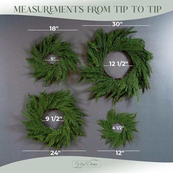 Vita Domi 30" Faux Cedar Wreath, Christmas Wreaths for Front Door Outside, Green Wreath Christmas, Window Wreaths, Real Touch Norfolk Pine Wreath, Evergreen Wreath, Large Christmas Wreath w/ 128 Tips