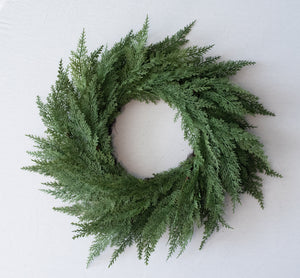 Vita Domi 24" Faux Cedar Wreath, Christmas Wreaths for Front Door 24 inch, Green Wreath Christmas, Window Wreaths, Real Touch Norfolk Pine Wreath, Evergreen Wreath, Large Christmas Wreath w/ 130 Tips
