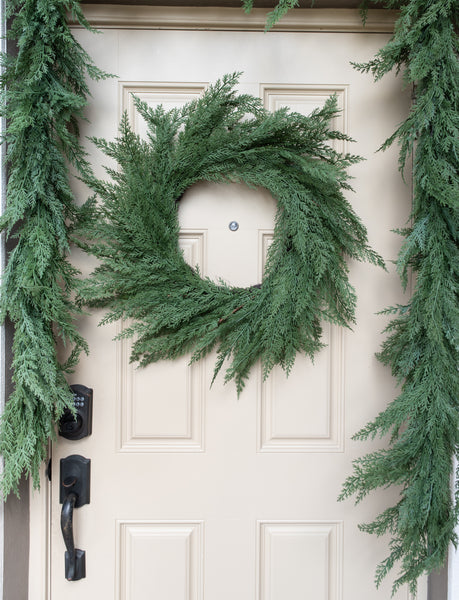 Vita Domi 30" Faux Cedar Wreath, Christmas Wreaths for Front Door Outside, Green Wreath Christmas, Window Wreaths, Real Touch Norfolk Pine Wreath, Evergreen Wreath, Large Christmas Wreath w/ 128 Tips