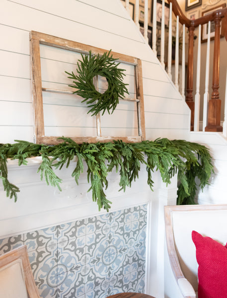 Vita Domi 24" Real Touch Norfolk Pine Wreath, Christmas Wreaths for Front Door 24 inch, Green Wreath Christmas, Faux Cedar Wreath, Window Wreaths, Evergreen Wreath, Norfolk Wreath, Chair Wreath w/ 120 Tips